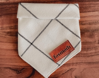 Minimal Plaid Flannel Dog Bandana | Snap-On, 100% Cotton