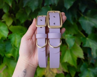 Lavender Petal Purple Waterproof Dog Collar | Solid Brass Hardware, Handmade in Oregon USA