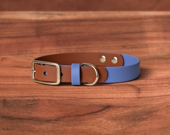 Two Tone Waterproof Dog Collar | Iris x Sienna | Solid Brass Hardware, Handmade in Oregon