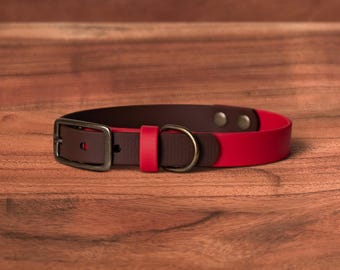 Two Tone Waterproof Dog Collar | Lucky x Saddle | Solid Brass Hardware, Handmade in Oregon