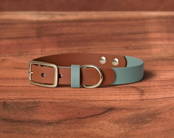 Two Tone Waterproof Dog Collar | Sage x Sienna | Solid Brass Hardware, Handmade in Oregon
