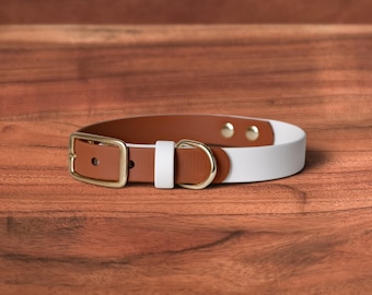 Two Tone Waterproof Dog Collar | Cloud x Sienna | Solid Brass Hardware, Wedding Bridal Pet Outfit