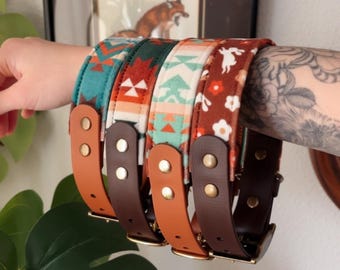 Leather Dog Collar | 6+ Fabrics , Adjustable Buckle Collar for Small and Large Dogs