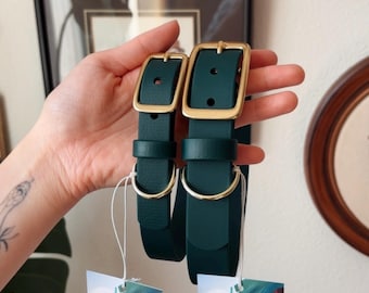 Evergreen Waterproof Dog Collar | Forest Green Earth Toned Customizable BioThane Buckle Collar