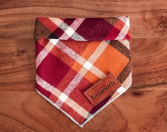 Autumn Plaid Snap-On Dog Bandana | 100% Cotton Flannel | Autumn, Fall, Harvest, Pumpkin, Halloween, Thanksgiving