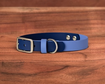 Two Tone Waterproof Dog Collar | Midnight x Iris | Solid Brass Hardware, Handmade in Oregon