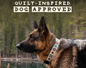 Tomato Bears Quilt Inspired Leather Dog Collar | FoxMoth Exclusive Fabric