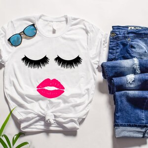 UNISEX Eyelashes and Lipstick T-shirt, Tee, MUA Shirt, Women's Top, Cute Shirt, Makeup Lover image 2