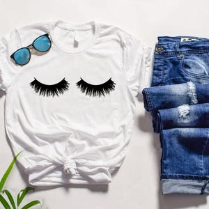 UNISEX Eyelashes and Lipstick T-shirt, Tee, MUA Shirt, Women's Top, Cute Shirt, Makeup Lover image 4