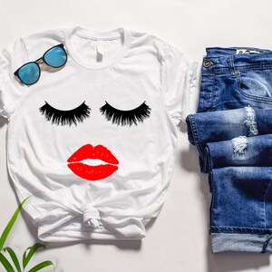 UNISEX Eyelashes and Lipstick T-shirt, Tee, MUA Shirt, Women's Top, Cute Shirt, Makeup Lover image 3
