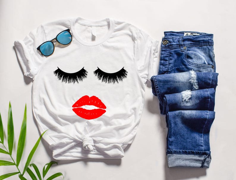 UNISEX Eyelashes and Lipstick T-shirt, Tee, MUA Shirt, Women's Top, Cute Shirt, Makeup Lover image 3