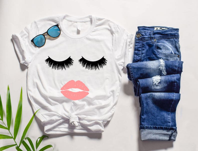 UNISEX Eyelashes and Lipstick T-shirt, Tee, MUA Shirt, Women's Top, Cute Shirt, Makeup Lover image 1