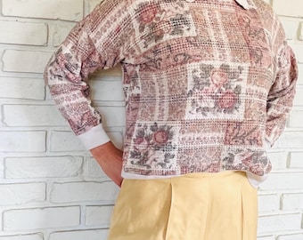 Vintage Pink Cream Patterned Women's Sweater