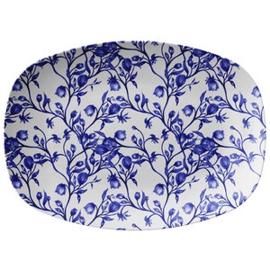 Flower Bud Serving Platter, Indigo Blue and White, Luxury Plastic Serving Plate