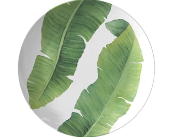 Banana Leaf Plates, Set of 4, Banana Leaves Dinnerware, Plastic Plates, Tropical Leaf Plate Set