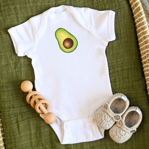 Avocado Baby Shirt, Avocado Slice Print One Piece Baby Bodysuit, Short Sleeve, White