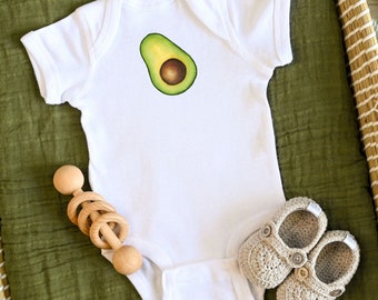 Avocado Baby Shirt, Fruit Slice Print One Piece Infant Bodysuit, Short Sleeve, White