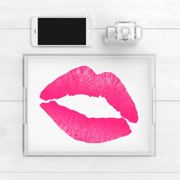 Hot Pink Lips Tray, Lipstick Tray, Lips Decor, Lipstick Decor, Salon Decor Ideas, 8.5x11" Acrylic Tray, Makeup Lover Gift, Cosmetics Tray