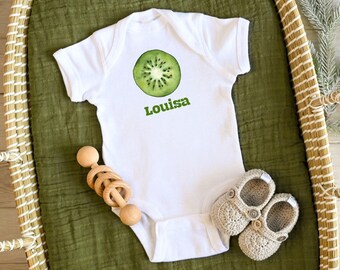 Personalized Kiwi Baby Bodysuit: Custom Name, Fruit Print Tee