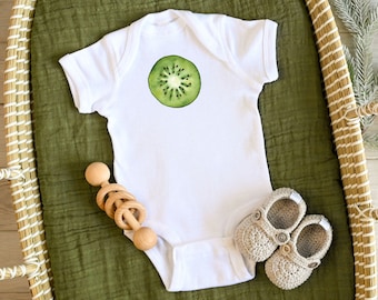 Kiwi Fruit Baby Bodysuit: Watercolor, White, 100% Cotton