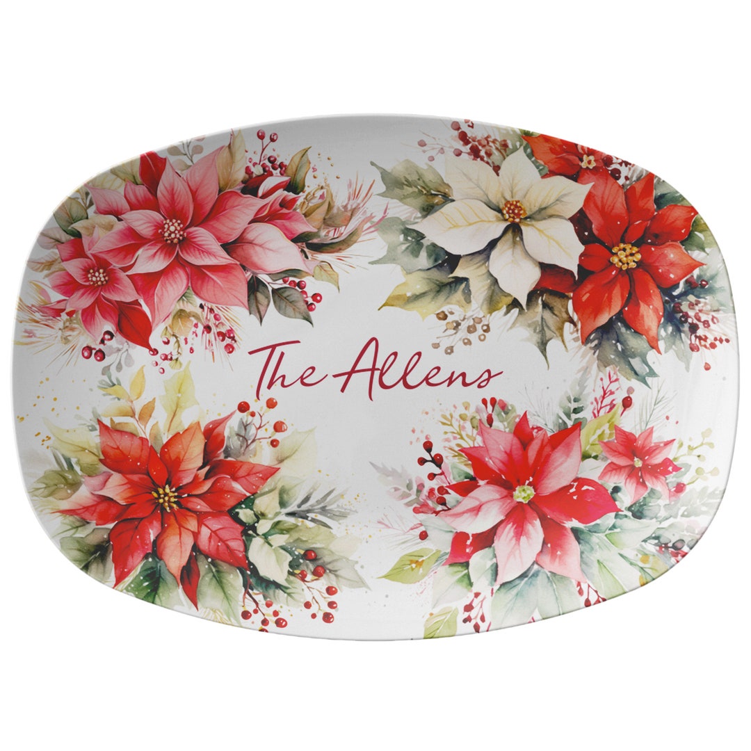 Engraved Platter Poinsettia Green - Madras Link main image 1