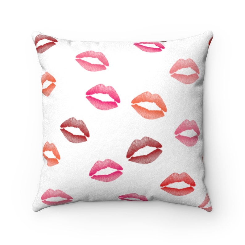 Lipstick Kisses Pillow Watercolor Lips Print Pillow Cover 18 X 18 Allover Lips Print Pillow Makeup Lover Gift Faux Suede Pillow Cover
