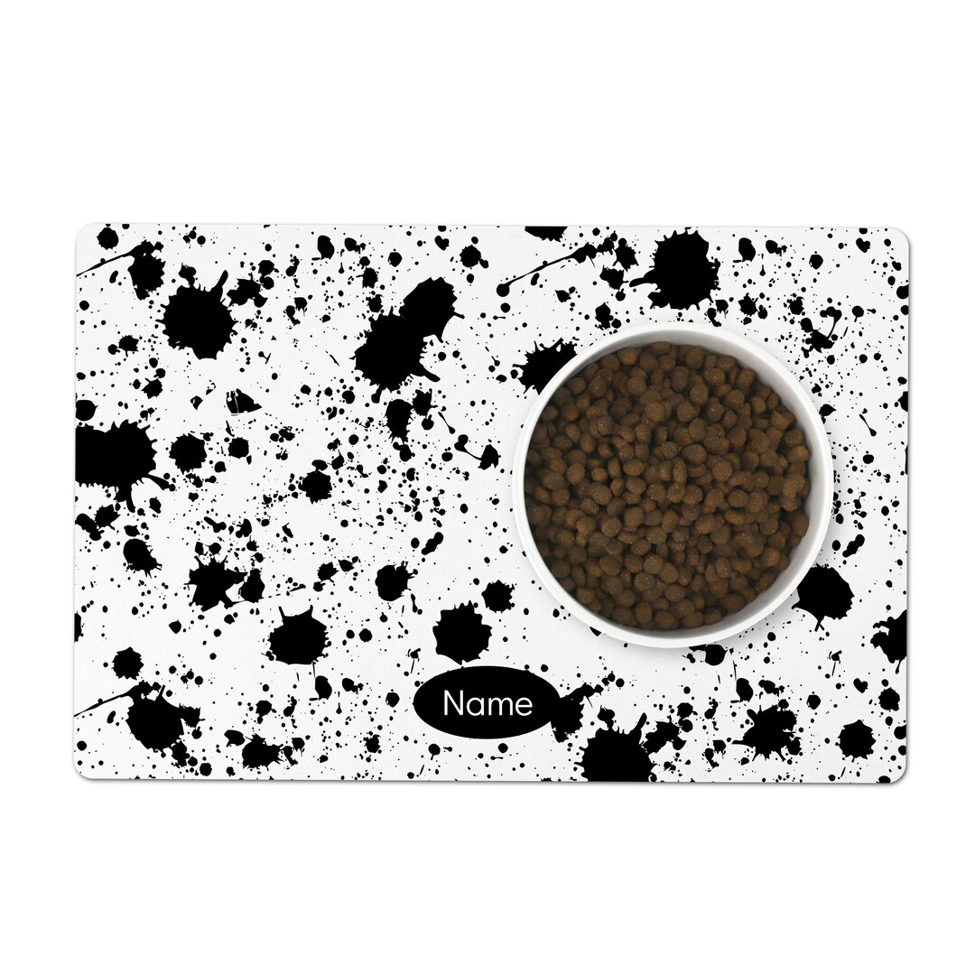 Personalized Dog Bowl Mat Black Paint Splatter Print Custom Etsy