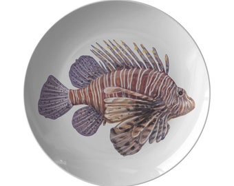 Striped Lionfish Plates, Set of 4, Tropical Fish, Plastic Dinnerware Plates, Fish Dishes, Sealife, Ocean Dinnerware, Beach House