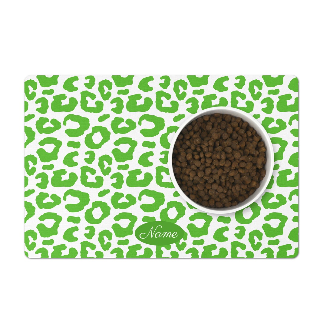 Personalized Dog Bowl Mat Leopard Animal Print Grass Green Etsy