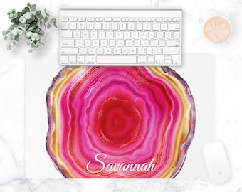 Fuchsia Agate Slice Desk Pad, 18 x 12, Coffee Bar Mat, Large Mouse Pad, Fabric Trivet, Personalization Optional