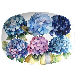 Hydrangeas Serving Platter, Blue, Lavender, Pink, Luxury Plastic Serving Tray, Floral Serving Dish, Outdoor Entertaining