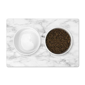 Marble Print Pet Placemat: Non-Skid Dog & Cat Feeding Mat, White and Grey