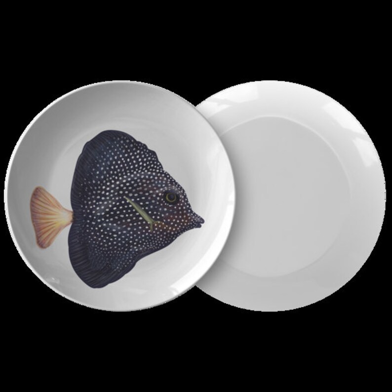 Black & White Spotted Fish Plates Set of 4 Plastic Etsy