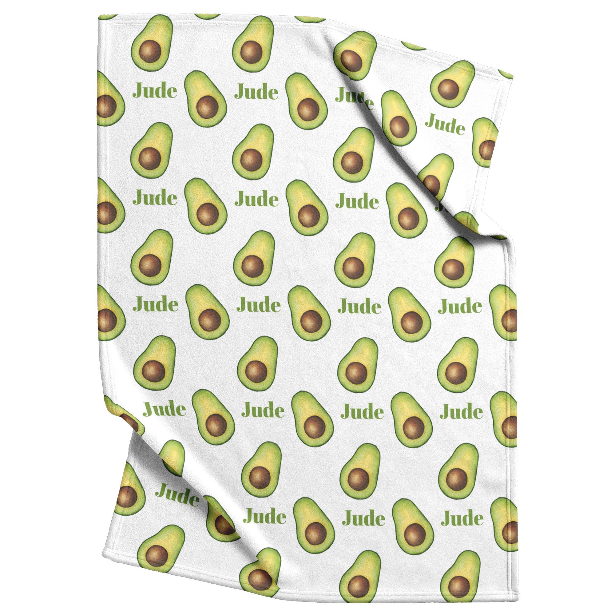 Personalized Fleece Blanket for Kids, Teens Or Pets, Avocado Print, Customized Plush Throw