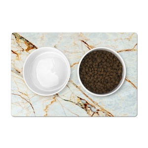 Marble Print Pet Feeding Mat: Non-Skid Dog Cat Placemat, White, Grey, Rust