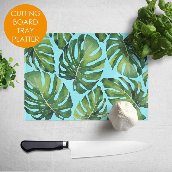 Decorative Cutting Board Tropical Leaves Glass Cutting Etsy