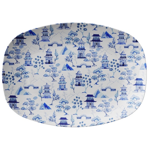 Toile Serving Platter White & Blue Chinoiserie Luxury Etsy