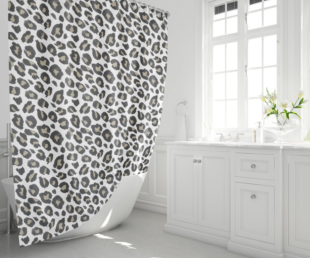 Leopard Print Shower Curtain, 70 X 73, Tan, Black, White, Animal Print