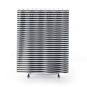 Black and White Horizontal Striped Shower Curtain: Modern Bathroom Decor, 70&quot; x 73&quot;