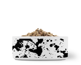 Paint Splatter Dog Bowl, Black on White, Ceramic Pet Bowl, Dog Food Bowl, Water Bowl for Pets, Cat Food Dish