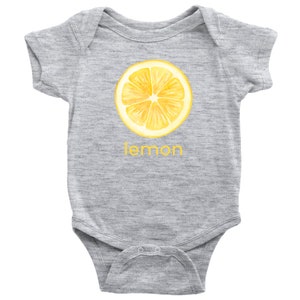 Baby Bodysuit, Lemon Fruit Slice Print Baby Tee, Grey or White, Newborn - 24 months, Cute Baby Gift, Unique Baby Shower Gift, Cute Baby Tee