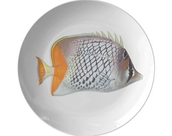 White, Orange, Black Pattern Fish Plates, Set of 4, Tropical Fish Dinnerware, Outdoor Plate Set, Plastic Dinner Plates, Outdoor Dinnerware