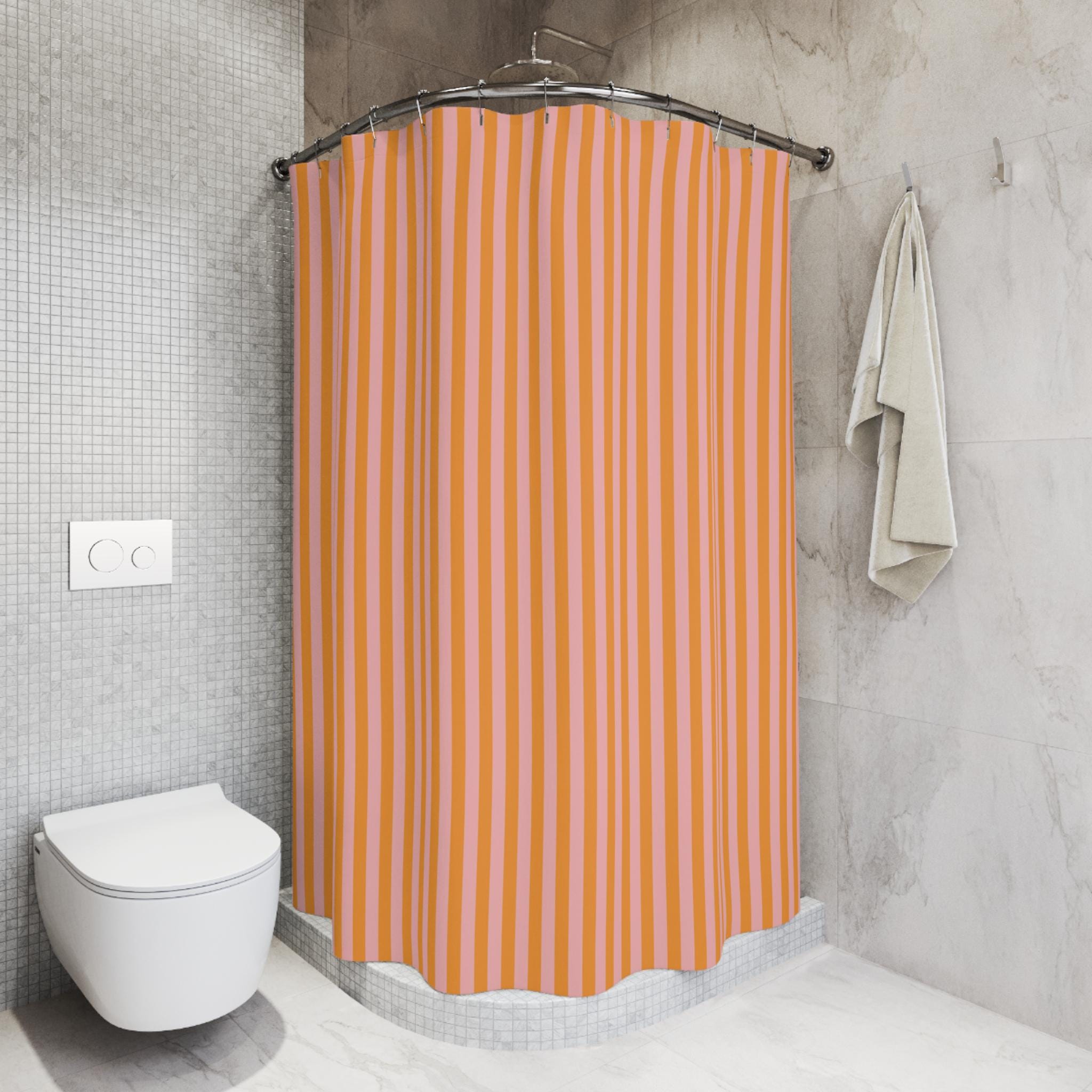 Pink and Orange Striped Shower Curtain: Colorful Modern Bath Decor, 70