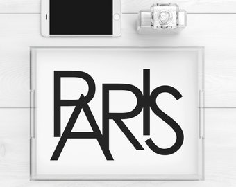 Paris Decor Art Tray Typography, Acrylic, Black and White, 8.5"x11"