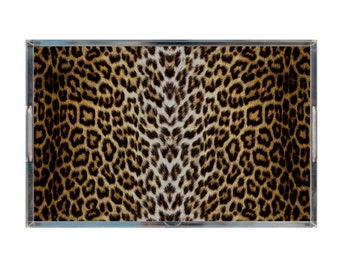 Leopard Print Acrylic Tray, 11" x 17" Decorative Tray, Cocktail Tray, Serving Tray, Sofa Tray, Leopard Decor, Glamorous Lucite Tray