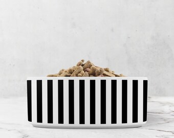 Modern Ceramic Pet Bowl Black & White Stripe, Chic Stripe Cat, Dog Food and Water Bowls, Dog Bowl, Unique Pet Bowl, Ceramic