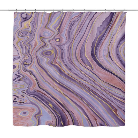 Marble Agate Stone Print Shower Curtain Purple Shower Etsy
