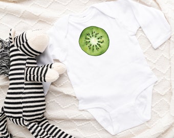Kiwi Fruit Baby Bodysuit: Watercolor Print, Long Sleeve