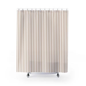 Tan and White Striped Shower Curtain: Modern Chic Bath Decor (70&quot; x 73&quot;)