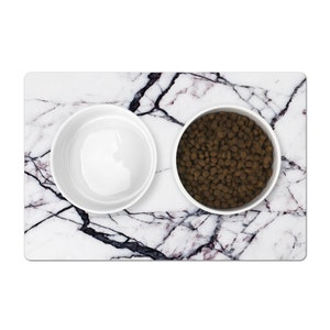 Marble Print Pet Placemat: White, Black, Amethyst Non-Skid Dog Cat Food Mat